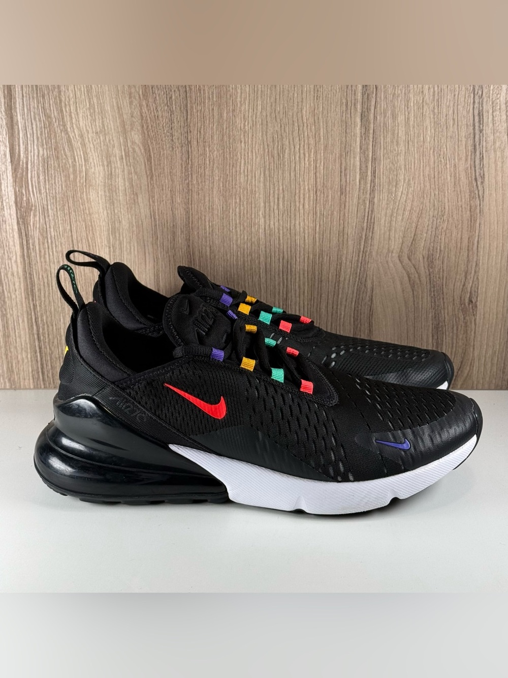Nike Air Max 270 Black Multi-Color Running Shoes AH8050-023 Men’s Size 9